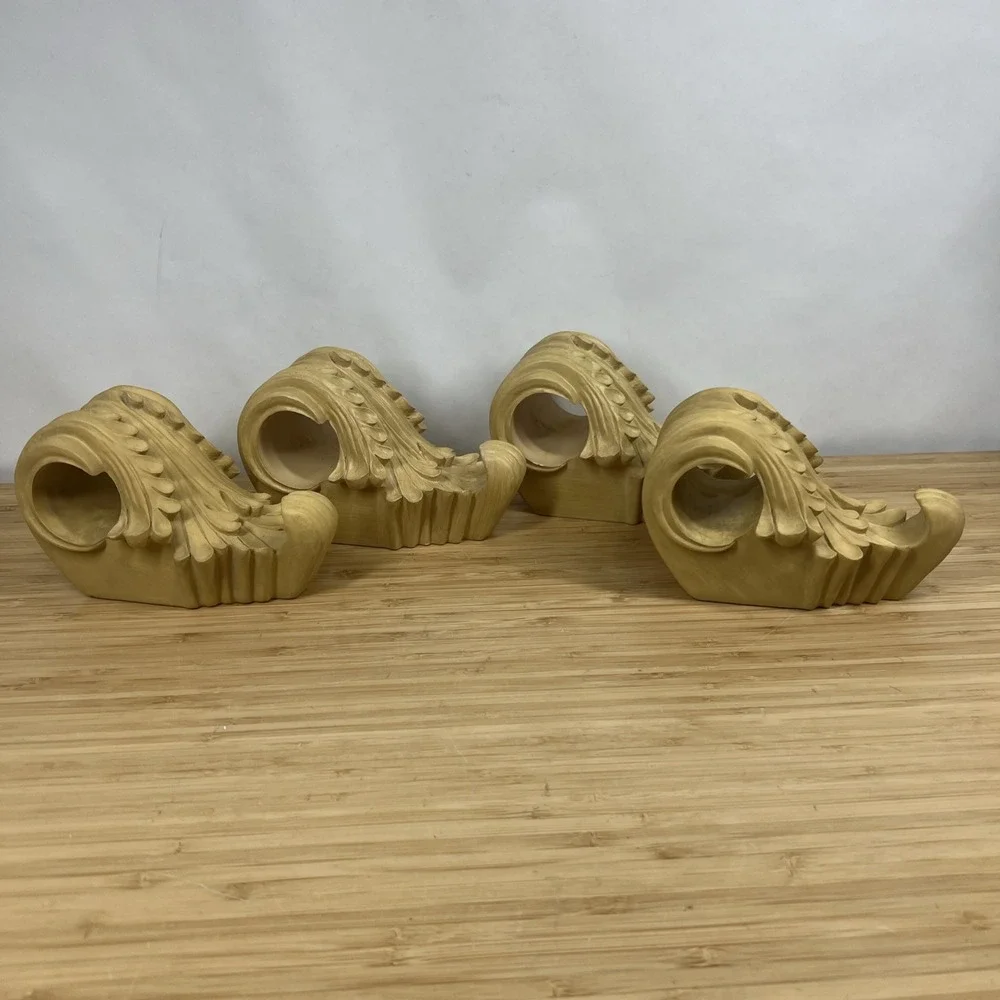 Set 4 Ornate Curtain Rod Brackets Acanthus Leaf Drapery Wall Mount Holders